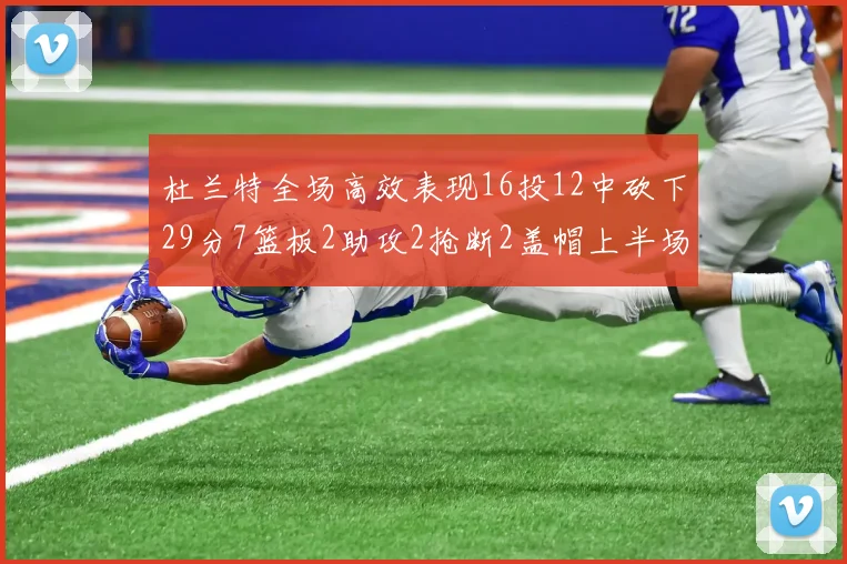 杜兰特全场高效表现16投12中砍下29分7篮板2助攻2抢断2盖帽上半场独得22分